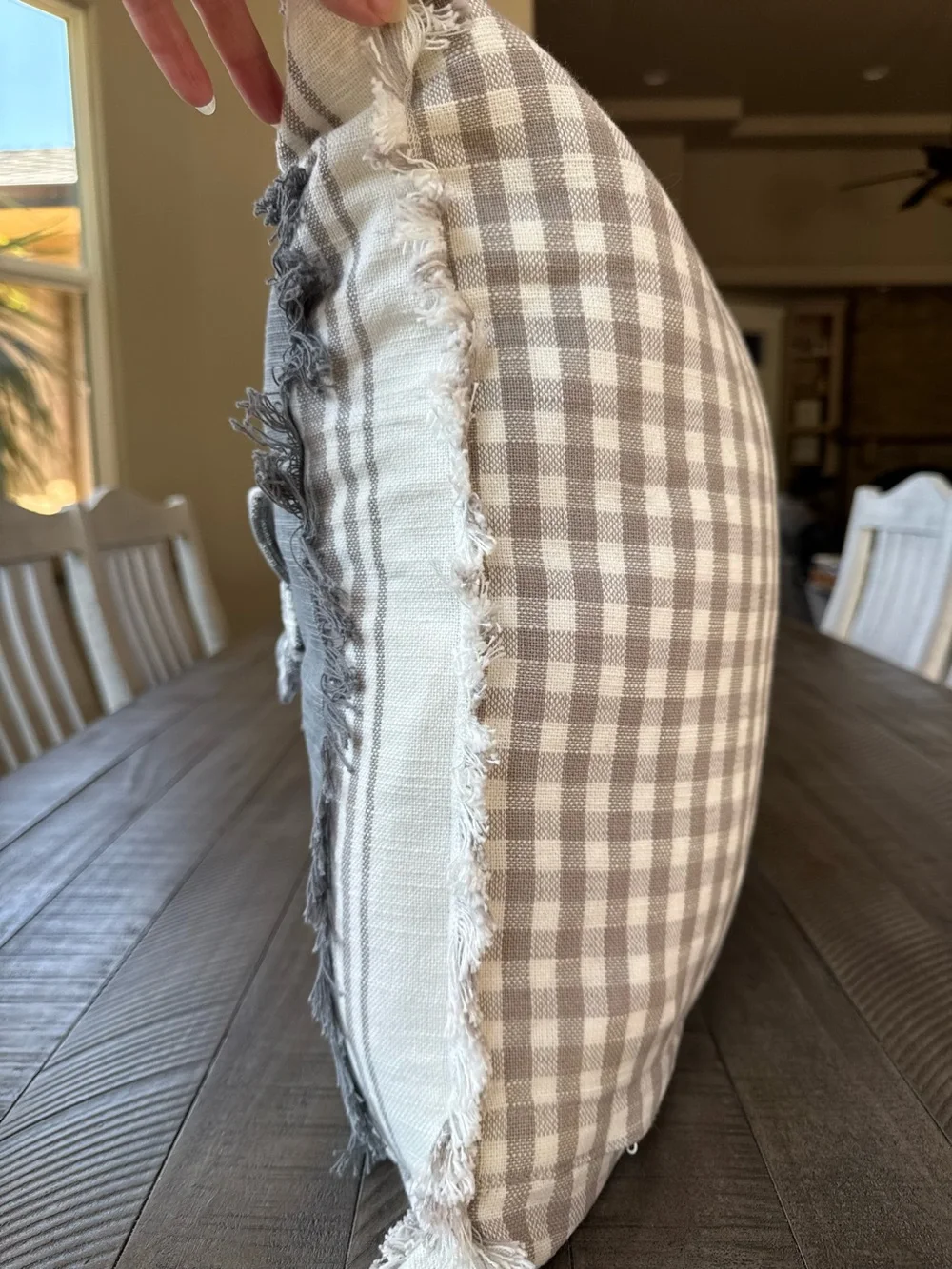 Gray Bunny 20X20 Farmhouse Decorative Fringe & Checkered Throw Pillow